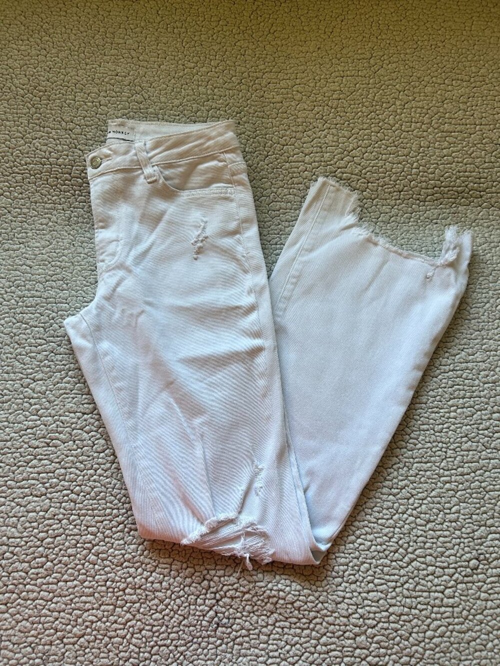 Flying Monkey -- white, high waisted, flared, distressed pants